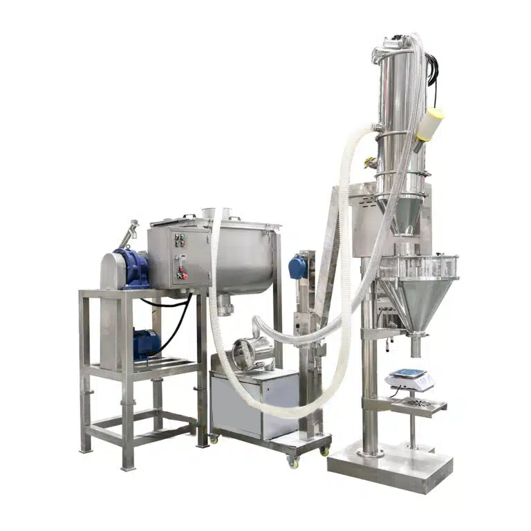 Auger Filler with Integrated Vacuum Feeder and Ribbon Blender